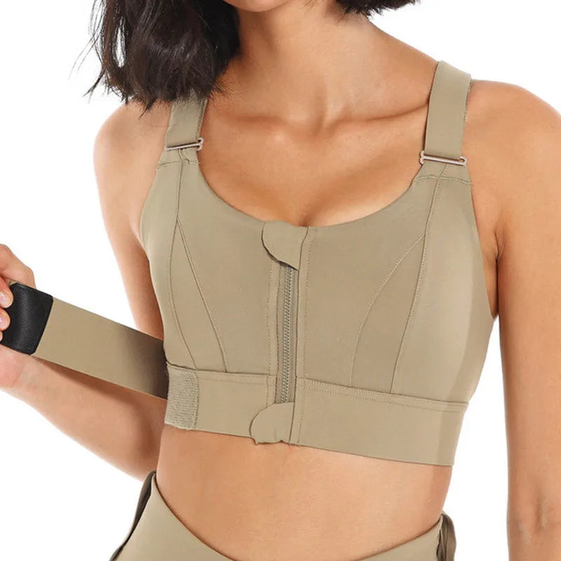 Sujetadores deportivos para mujer, mallas, Top corto, chaleco de Yoga, cremallera frontal, correa ajustable de talla grande, a prueba de golpes, gimnasio, Fitness, sujetador atlético
