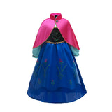 Disney Frozen Princess Anna Dress with Fuchsia Cape Girls Snow Queen Elsa's Sister Costume Play Toddler Carnival Royal Frocks