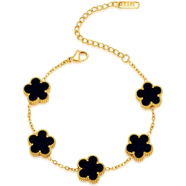 Stainless Steel Clover Bracelet for Women 14k Gold Silver Five Leaf Flower Delicate Lucky Link Bracelets Jewelry for Girls 
