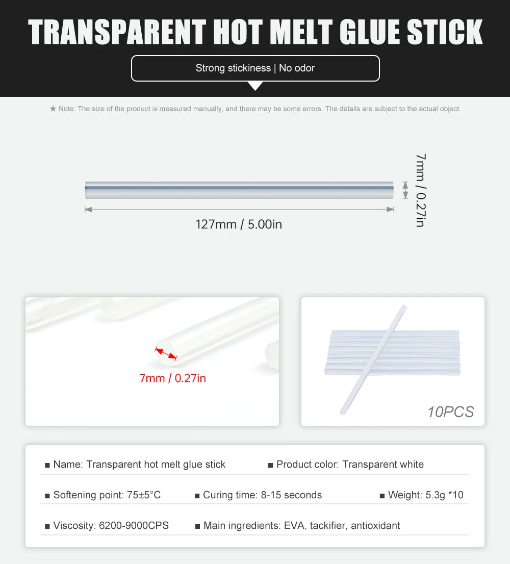 JCD 20W Hot Melt Glue Gun with 7MM 10Pcs Transparent Glue Stick Mini Gun Home Electric Temperature Gun Maintenance Tools