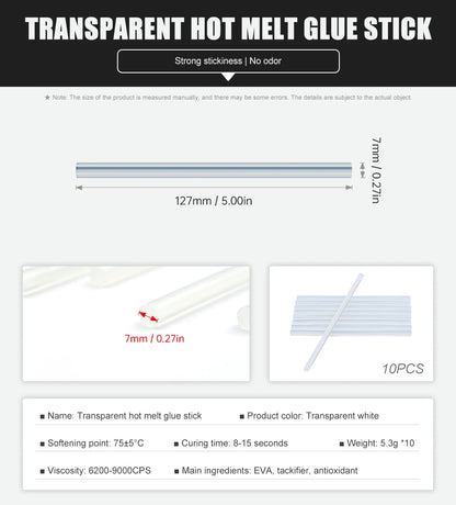 JCD 20W Hot Melt Glue Gun with 7MM 10Pcs Transparent Glue Stick Mini Gun Home Electric Temperature Gun Maintenance Tools