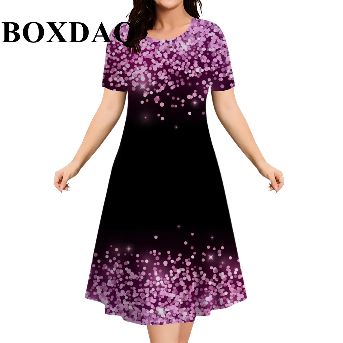 2026 New Women's Dresses Fashion Tie Dye Gradient 3D Printed Elegant Loose Dress Plus Size Female Casual Short Sleeve Dress  9XL