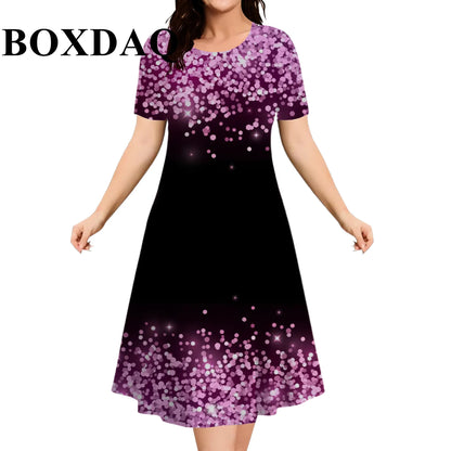 2026 New Women's Dresses Fashion Tie Dye Gradient 3D Printed Elegant Loose Dress Plus Size Female Casual Short Sleeve Dress  9XL