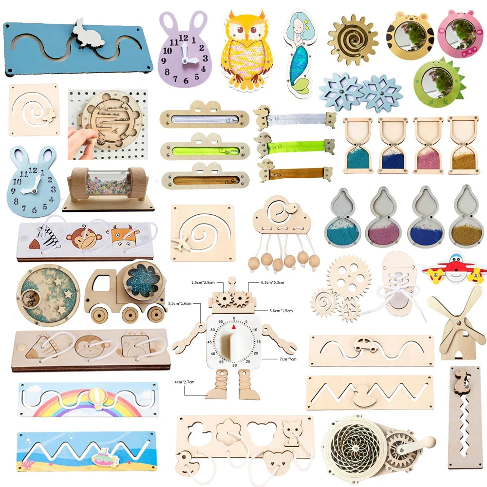 Montessori Busy Board DIY Clock Toy Baby Sensory Toys Busyboard Cognitive Activity Board Accessories For Children Gift