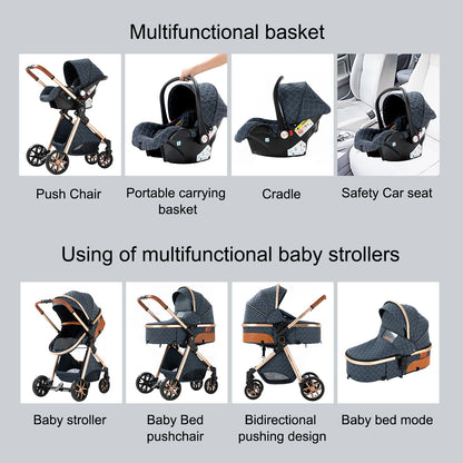 Lightweight Baby Stroller 3-IN-1 Luxury Travel System with Adjustable Seat Baby Car with Canopy& Mosquito Net for Newborns New