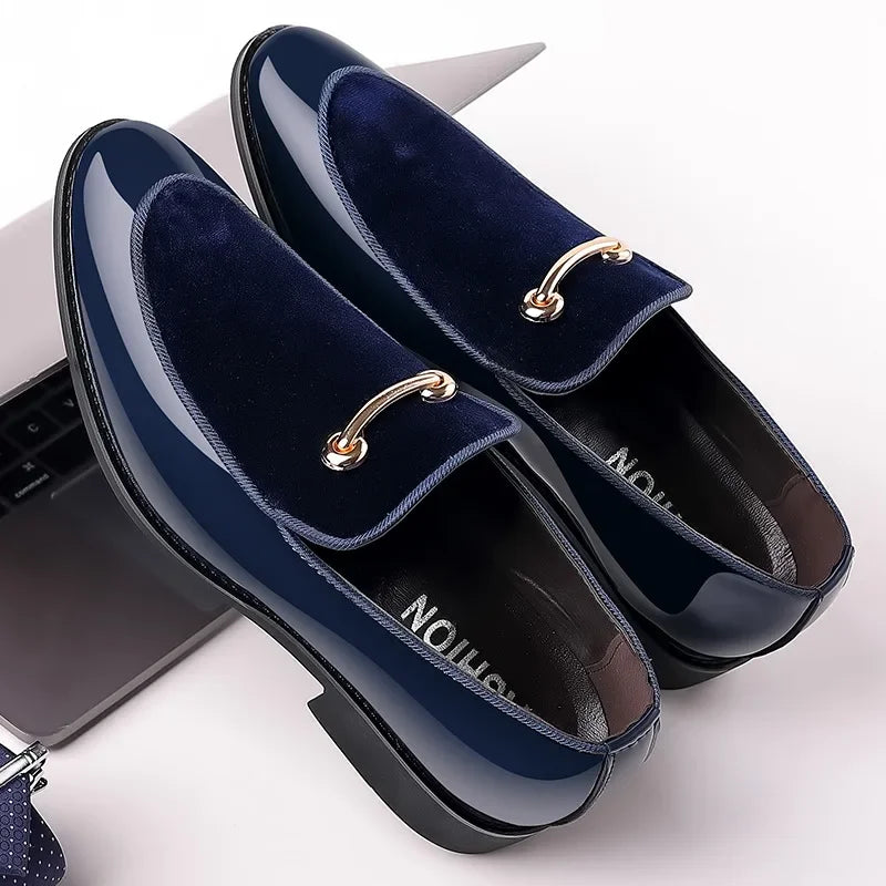 Classic Men Dress Shoes Slip on Black Leather Shoes for Men Plus Size Point Toe Business Casual Men Formal Shoes for Wedding