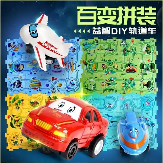 Rompecabezas para niños, vagón de ferrocarril, montaje DIY, carro eléctrico, tren automático, escena de ciudad, construcción, rompecabezas, juguetes