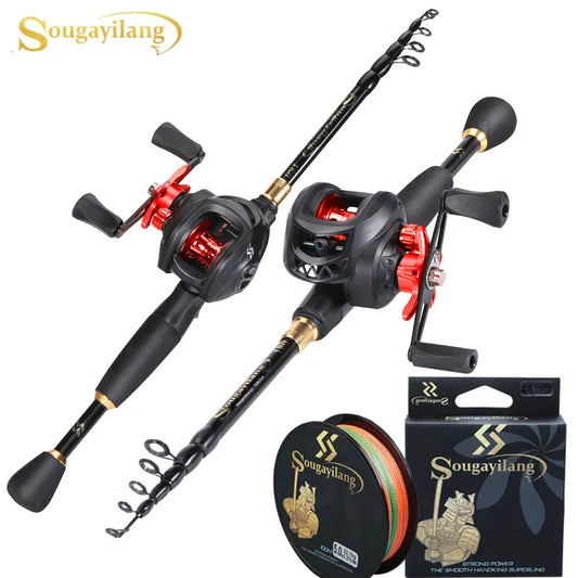 Combo de pesca de fundición Sougayilang de 1,8-2,4 m: caña telescópica y carrete de pesca de alta velocidad 7,2:1 con línea de 150 m.