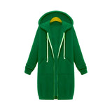 Hoodies femininos 2023 novo outono inverno espessamento solto moda cor sólida bolso design superior com capuz longo zíper camisolas casaco