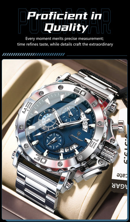 POEDAGAR Luxury Watch For Men Calendar Luminous Waterproof Man Clock Male Chronograph Stainless Steel Men's Quartz Watches Reloj
