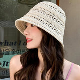 Hollow Out Crochet Sun Hat Wide Brim Bucket Hat Knitted Fisherman Hat Foldable Visor Small Fresh Simple Outdoor Casual Beach Cap