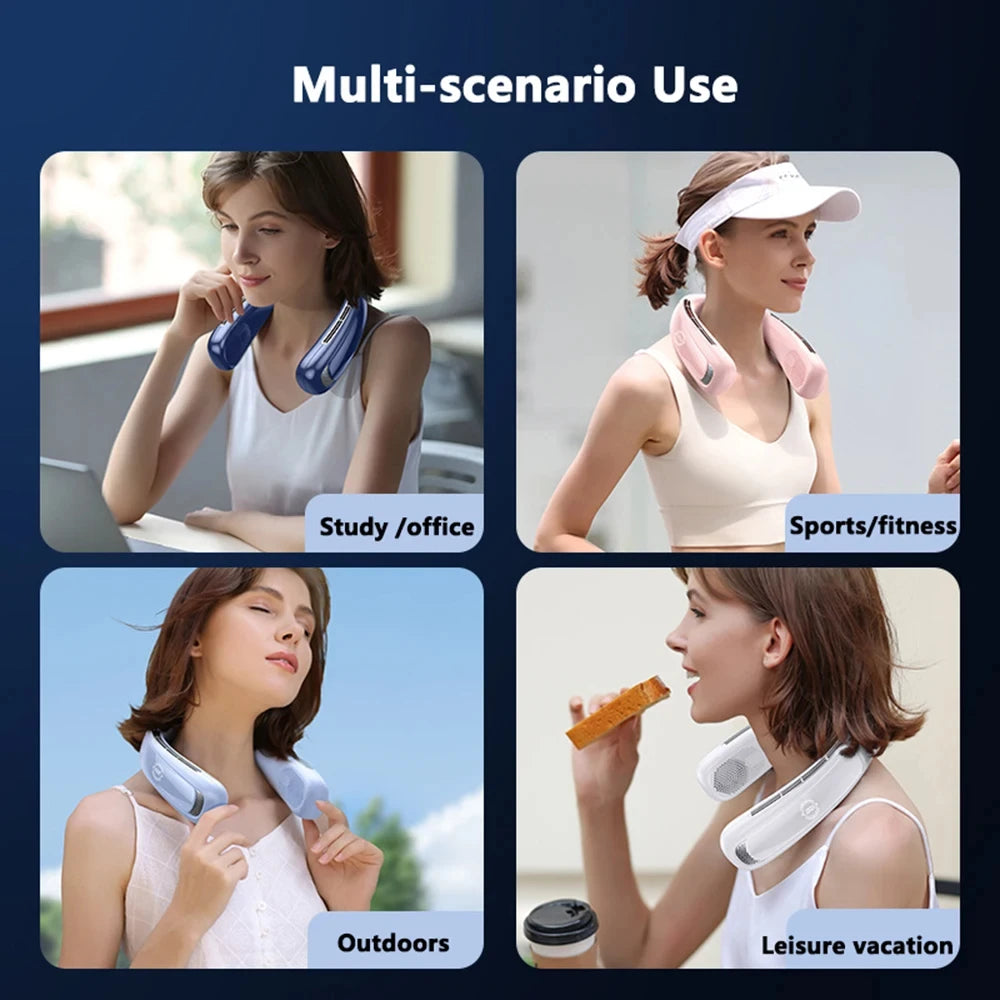 15000mah Portable Neck Fan Smart Digital Display USB Rechargeable Outdoors Bladeless Silent Cooling Neck Fan