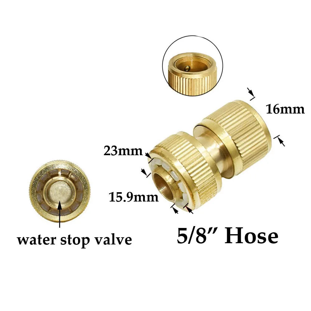 Conector rápido de manguera de latón de 1/2'', 5/8'', 3/4'' y 1'', accesorio de cierre de agua, rosca de cobre, adaptador para pistola de riego de jardín