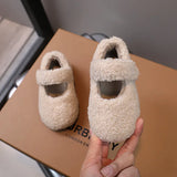Children Fur Shoes 2025 Winter Kids Warm Plush Shoes For Girl Flat Loafers Moccasins Girls Casual Shoes Khaki, Beige