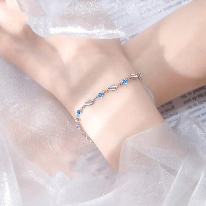 Pulseras retro de plata de ley 925 con cristales azules para mujer, diseño coreano, pulseras huecas ajustables, joyería de lujo para fiestas, regalo. 
