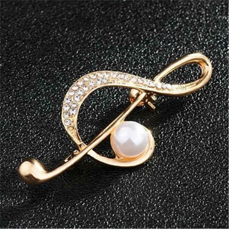 Musical Signs Crystal Brooches Simulated Pearl Brooch Lapel Pins Music Note Brooches Singer Party Concert Jewelry Gifts