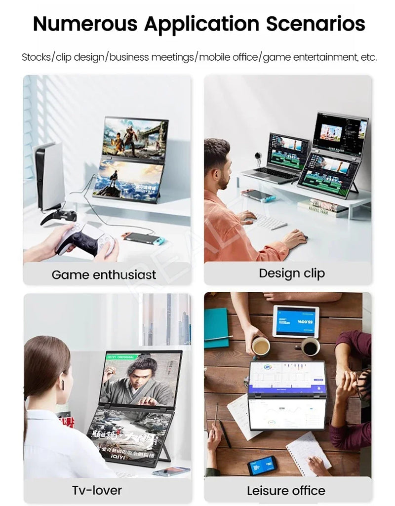 2025 15.6 Dual Screen 1920*1080P 60Hz Touch/Non-Touch Portable Monitor IPS Low Blue Light Eye Protection 360° Folding Drive-free