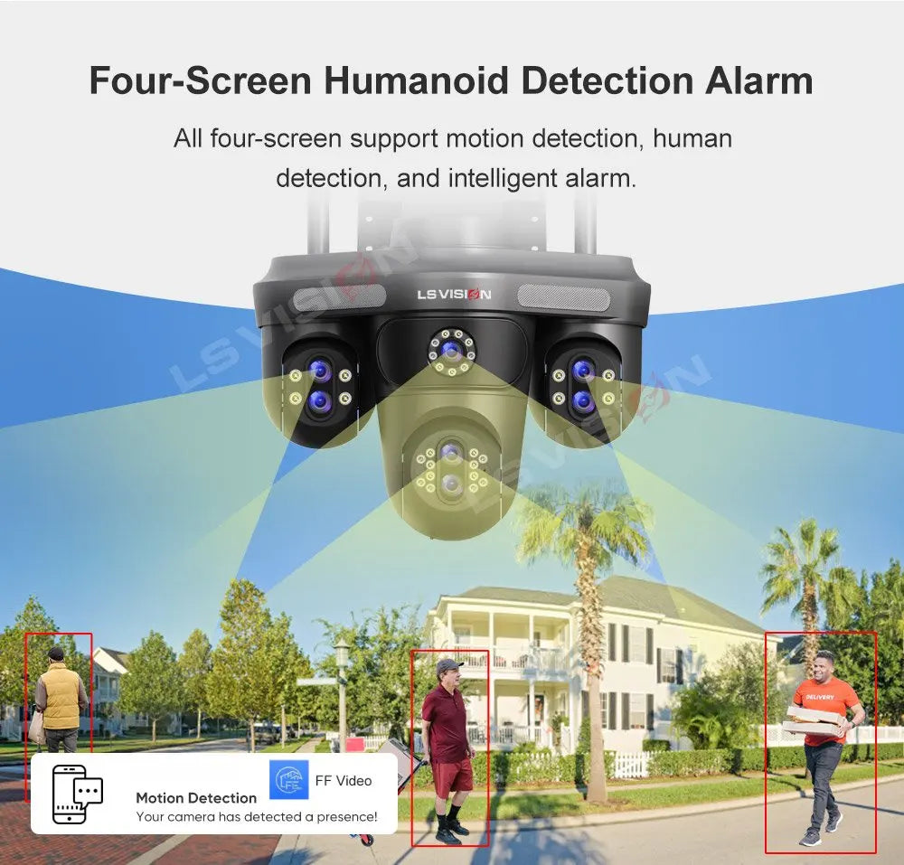 LS VISION 10X Optical Zoom 4-Screens WiFi IP Camera  35MP Outdoor Wifi Security PTZ Cam Auto Tracking Home Surveillance Cameras