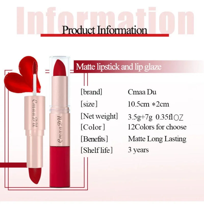 Caneta de revestimento labial dupla, pigmento fosco, copo antiaderente, cor da pele, 24H duradoura, maquiagem à prova d'água, cosméticos de beleza, 2 em 1