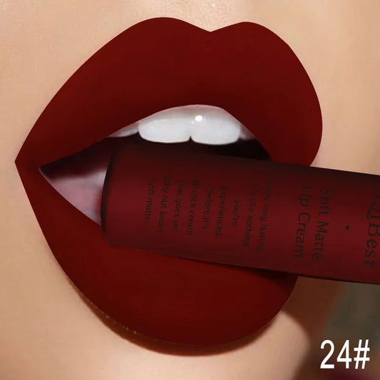 Lápiz labial líquido mate resistente al agua, brillo labial aterciopelado de larga duración, tubo mate nude, pigmento rojo, negro, maquillaje, lápices labiales cosméticos. 
