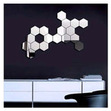 12PCS/Lot Geometric Solid Hexagonal Mirror Wall Stickers DIY With Built-in Adhesive and Removable Home Decoration