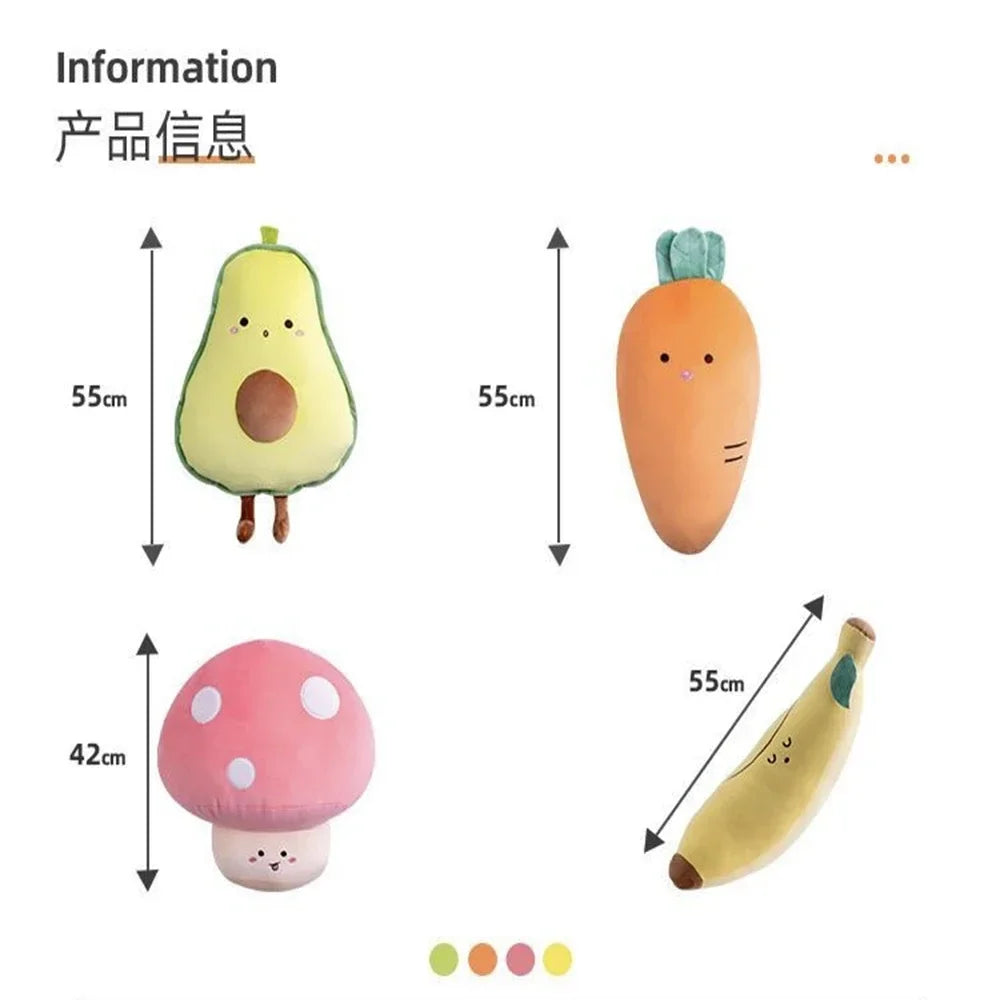 Peluche de aguacate, plátano, zanahoria y hongo, para dormir, cama, sofá, regalo de cumpleaños, nueva idea