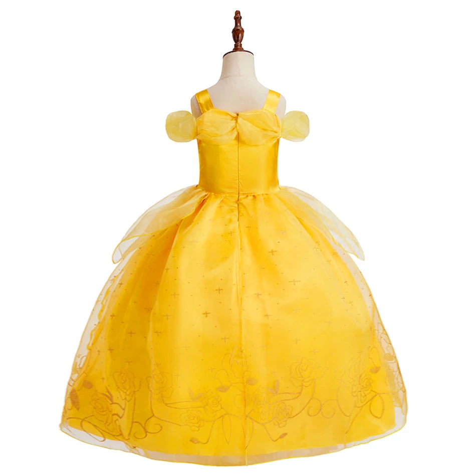 Children Princess Costume Kids Halloween Carnival Beauty Beast Birthday Party Clothes Girl Yellow Belle Cosplay Dress Up