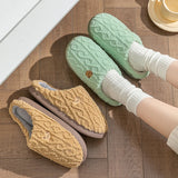 Zapatillas de casa lisas con diseño de rayas para mujer, zapatos de algodón antideslizantes con suela suave, Zapatillas de felpa suaves y cálidas para interiores, Invierno 2024