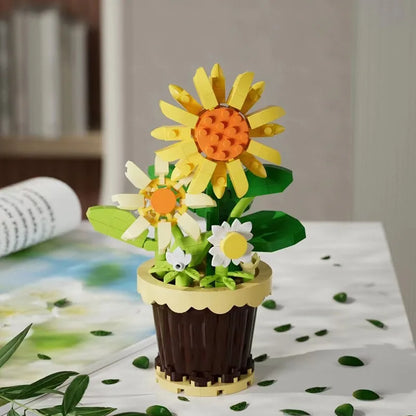 Creative Building Block Bouquet, Eternal Flower Plant Potted Gift, Rose Sunflower Potted Plant, Assembled Building Block Toy
