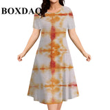 2026 New Women's Dresses 9XL Plus Size Striped Tie Dye Print Summer Elegant Loose Short Sleeve Dresses Fashion Oversized Clothes