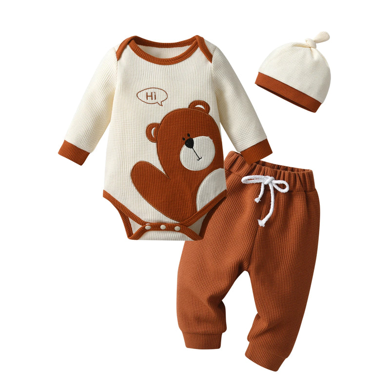 Newborn Baby Boy Baby Elephant Clothes Set Long Sleeve Romper Bodysuit Top and Pants with Hat Spring Autumn Cute Outfit for Boys