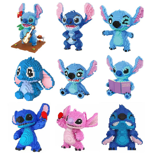 Anime Stitch Building Blocks Angel Scrump Guitar Holding Book Stitch Model Assembled Toys Children's DIY Mini Brick Figure