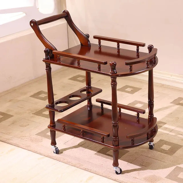 Solid Wood Multipurpose Shelf Display Rack, Double-layer Trolley, Mobile Tea Tables, Hotel Household Coffee Tables, Dining Car 