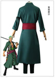 Anime Roronoa Zoro Cosplay Costume Uniform Green Coat Pants Head Scarf Roronoa Zoro Wig Earrings Halloween Carnival Men Clothes