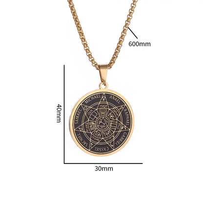 Stainless Steel Solomon Religious Seven Archangels Compass Pendant Necklace Men's Retro Lucky Amulet Jewelry