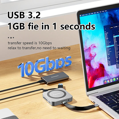 Blueendless Multifunctional 8 In 1 M.2 NVME SSD Docking Station USB3.1 10Gbps 100W PD 4K60HZ HDTV Magnetic M.2 SSD Enclosure