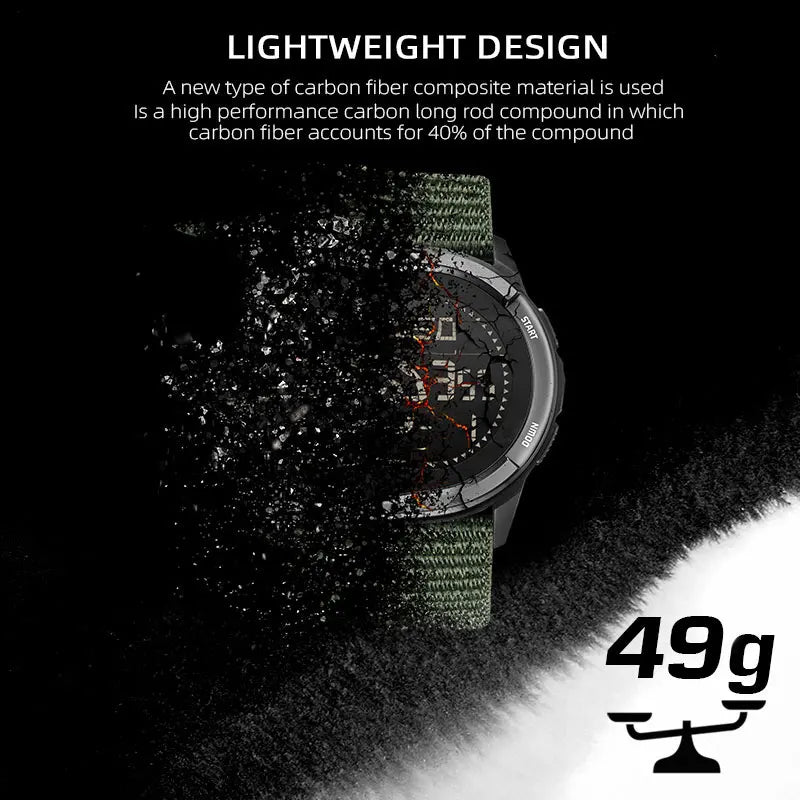 NORTH EDGE ALPS Reloj digital de fibra de carbono para hombre, resistente a golpes, deportivo, militar, superligero, con brújula para exteriores, resistente al agua hasta 50 m.