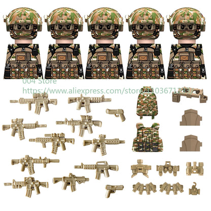 Military Special Forces Action Figure Building Blocks Ghillie Suit Weapons Sniper SWAT Ghost KSK Police Bandit Boy Toy Gift F029
