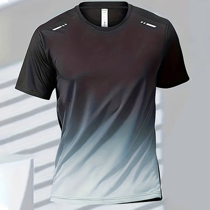 Men's T-Shirts Sports Fitness Sportswear Quick-Drying Gradient Short Sleeve Tops Outdoor Basketball Training Running Men Clothes