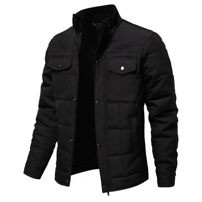 2024 autumn and winter new stand-up collar coat men's jacket casual fashion cotton-padded double-line stitching top