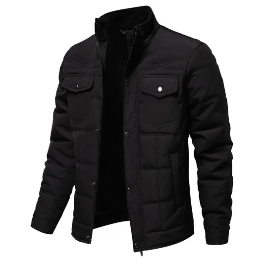 Chaqueta de cuello alto para hombre, otoño e invierno 2024, nueva chaqueta informal de moda con acolchado de algodón y doble costura.