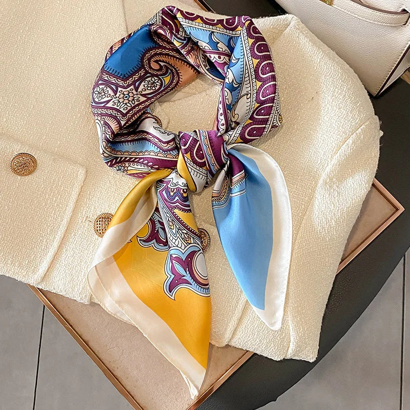 2024 Horse Print Female Silk Neck Scarf Square Hair Scarves Foulard Head Band Shawls Wraps Neckerchief Bandana Women