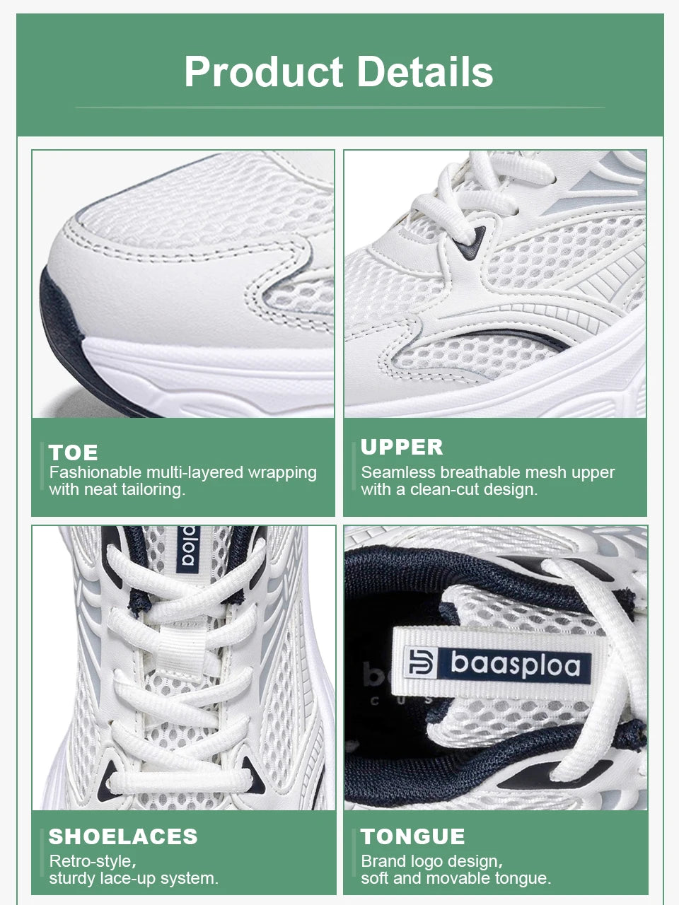 Baasploa Women Running Shoes 35-42 Fashion Lightweight Mesh Breathable Sport Shoes Comfort Soft Female Outdoor Casual Sneakers