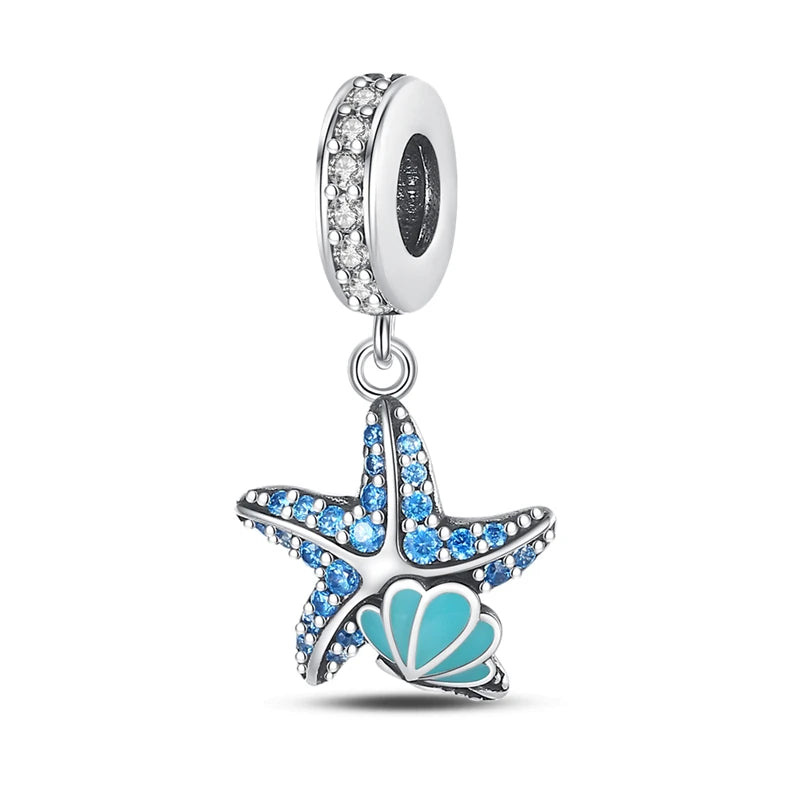 Ocean Series - Original Genuine 925 Sterling Silver Turtle Crab Mermaid Charm Beads Suitable for 3mm Bracelet DIY Making Pendant