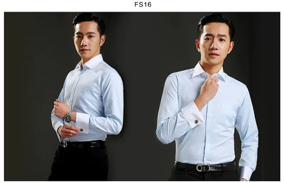 Camisa clásica de vestir para hombre con puños franceses, corte estándar, manga larga, para bodas, fiestas, oficina, trabajo, color blanco