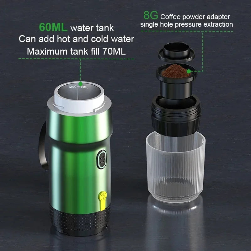 Electric Portable Coffee Machine Portable Italian Espresso Machine for Car & Home 3-in-1 Capsule Powder Travel Coffee Maker