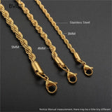 Bwise 3/4mm 316L Rope Chain Necklace Stainless Steel Never Fade Choker Waterproof Men Women Jewelry Gold Color Chains Gift