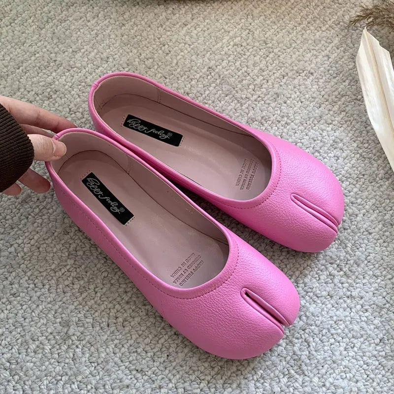 Women Flats Tabi Ninja Shoes Woman Ladies Microfiber Leather Comfy  Flats Split Toe Slippers Soft Bottom Loafers Solid Brief La