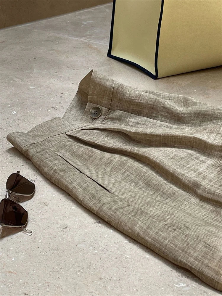 HanOrange 2024 Summer Lazy Linen Casual Knee Length Pants Women Loose Thin Anti-transparent A-line Profile Five Cents Trousers