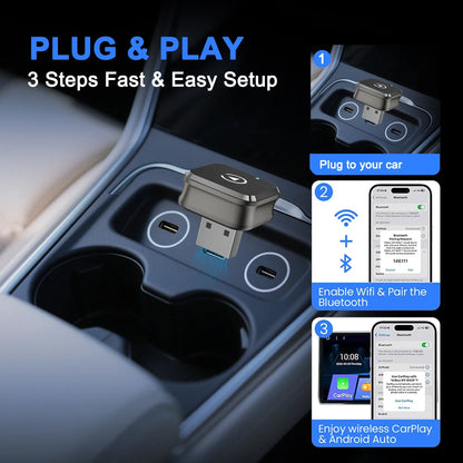 Wireless 2IN1 CarPlay Android Auto Wireless Supermini Box Adapter Plug And Play Dongle Bluetooth WiFi Fast Connect
